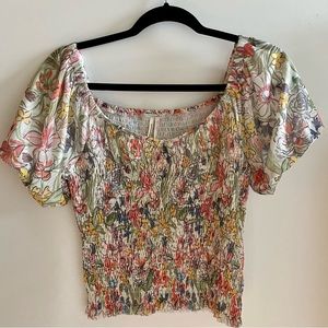 NWOT Anthropologie Floral Off Shoulder Stretchy Crop Top Size Small
